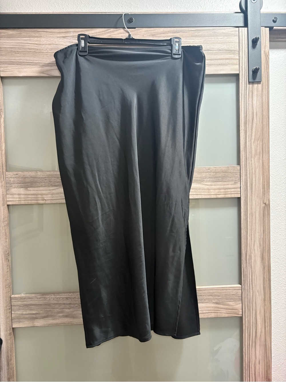 Old Navy Black Satin Midi Skirt with Side Slit